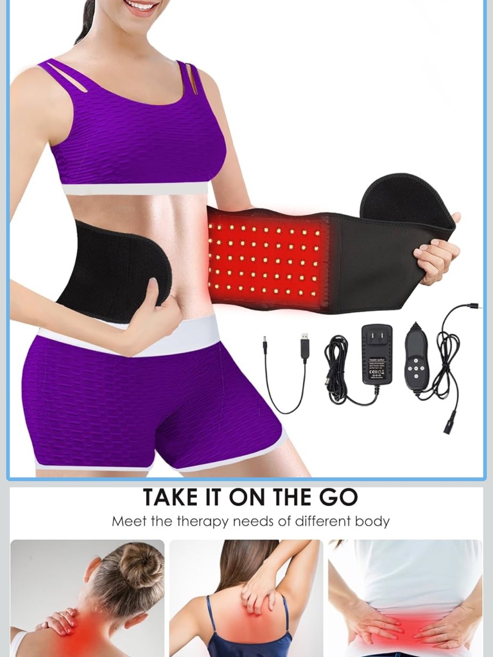 Purple Sports Bra & Shorts Set with Black LED Therapy Waist Belt